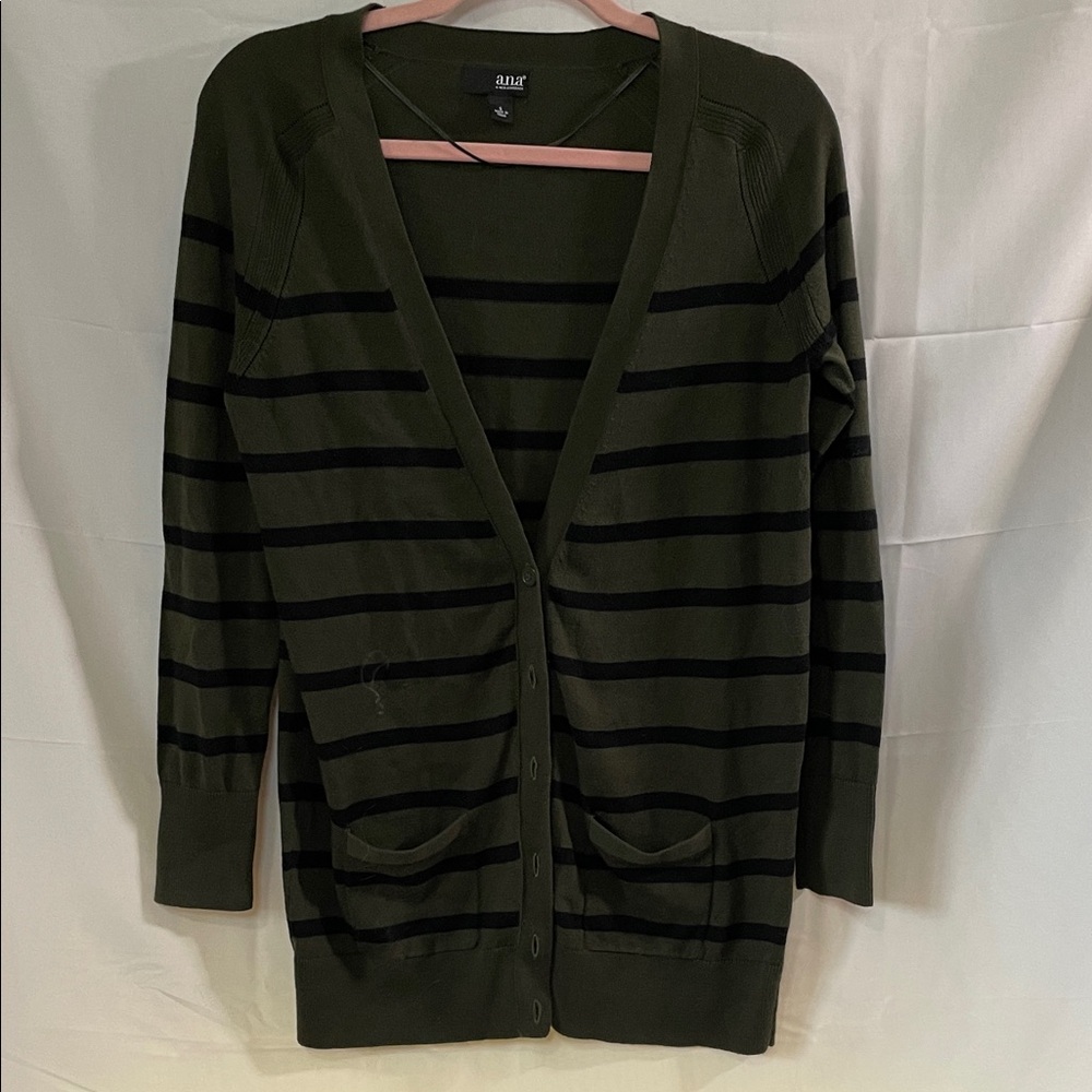 a.n.a Women's Olive and Black Striped Cardigan